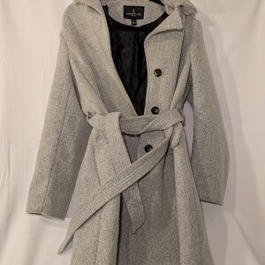 London Fog Charcoal Single Breasted Belted Wool Blend Coat SzXL Old Money Preppy